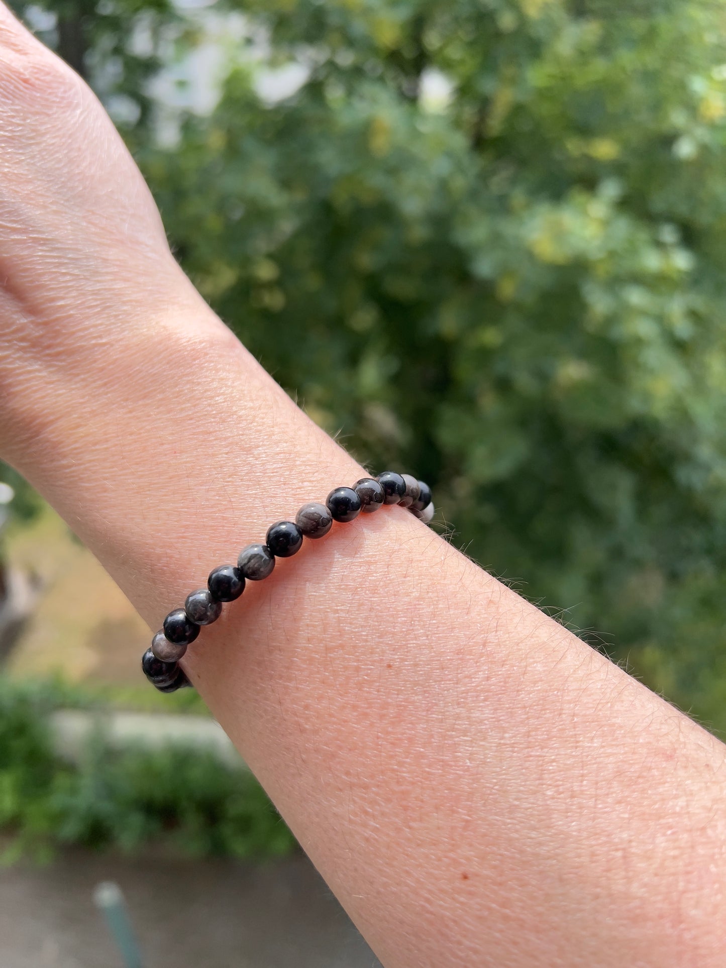 Armband „Innere Stärke“ – Schwarzer Turmalin & Silberflash-Obsidian | 6 mm Edelsteinarmband