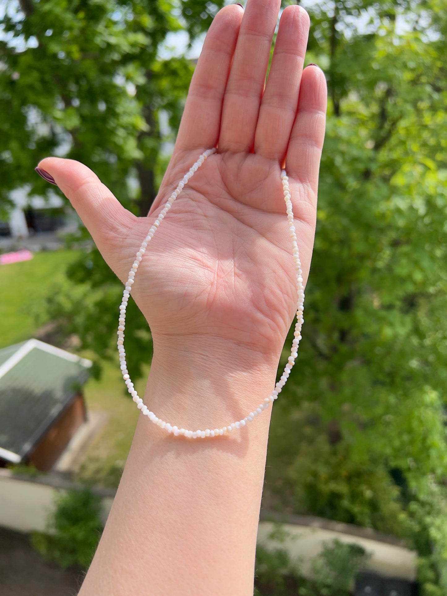 Filigrane Süßwasserperlen-Kette – 2 mm | zarte Perlenkette | Edelstahl vergoldet