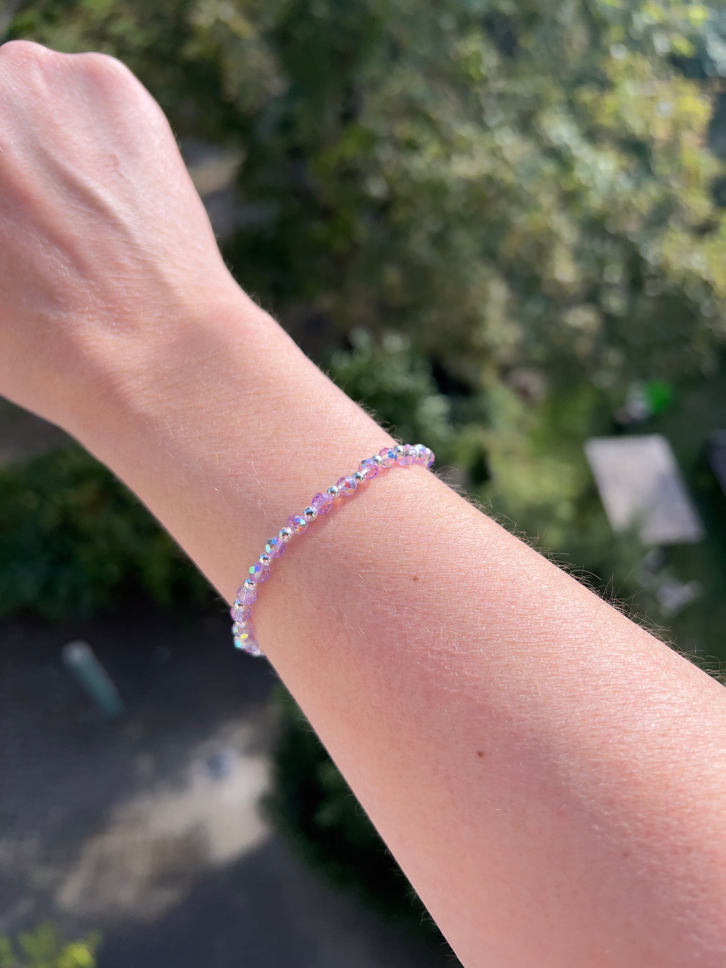 Armband aus facettiertem österreichischem Kristall in Lavendel – 4 mm, wahlweise pur, mit 925er Silber oder vergoldetem Edelstahl