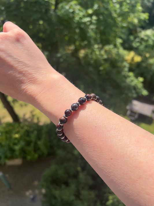 Rotes Tigerauge Armband 8mm - 925 Silber - ca 18cm