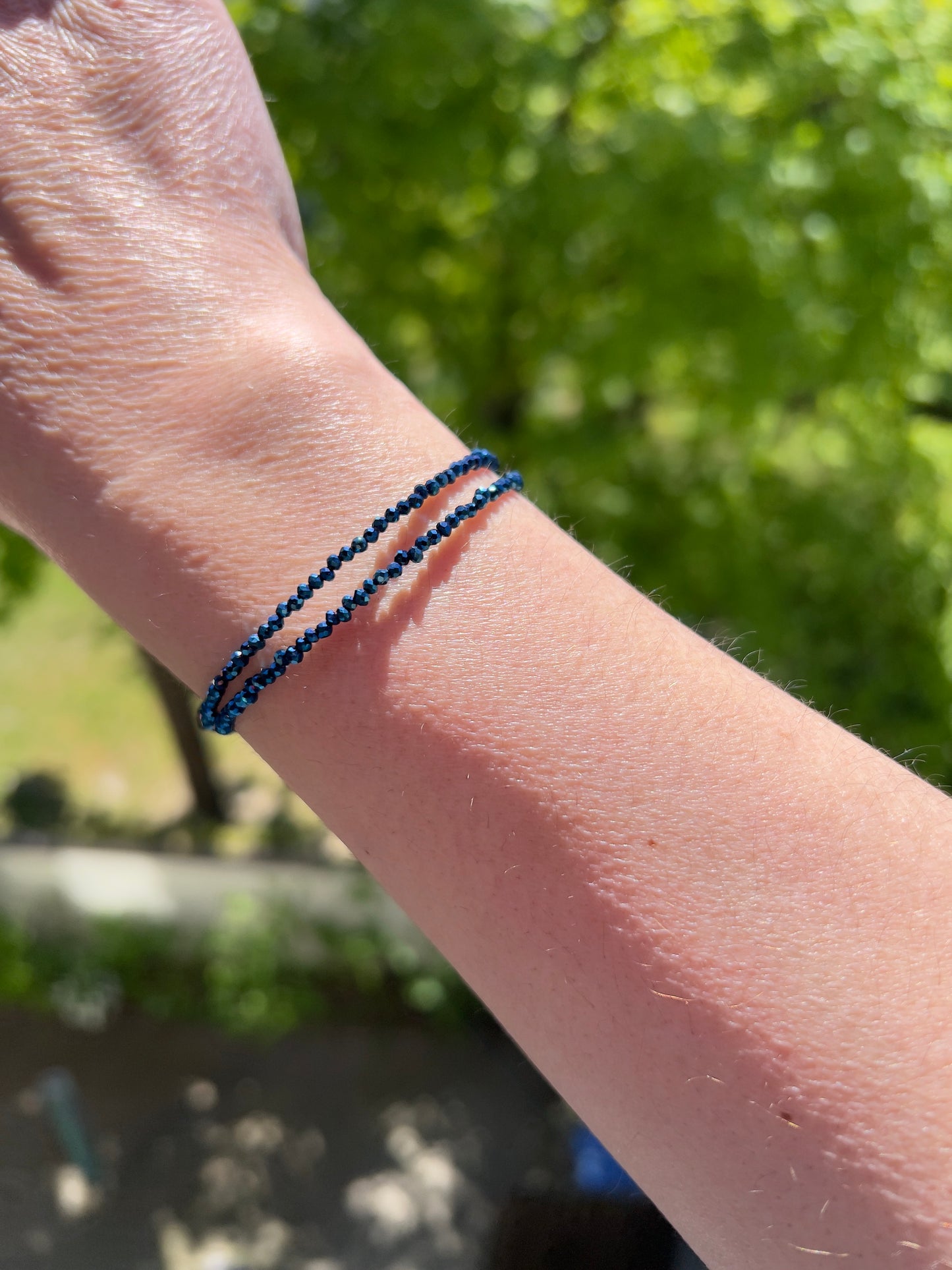 Filigranes Doppelarmband aus österreichischem Kristall in Blau – 2 mm | Edelstahl & 925 Silber