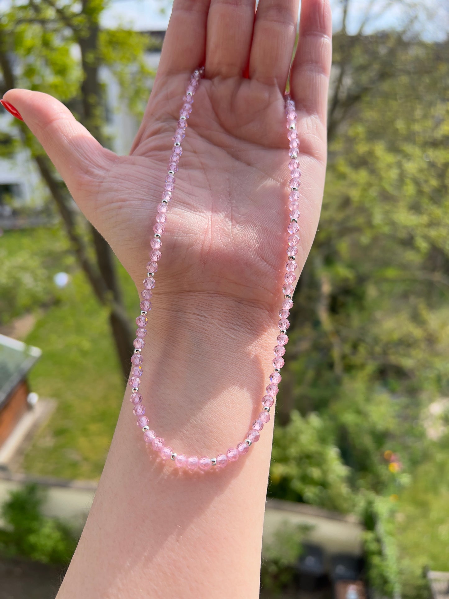 Facettierte Zirkonia Kette in Rosa 4 mm | 925er Silber | 40 cm
