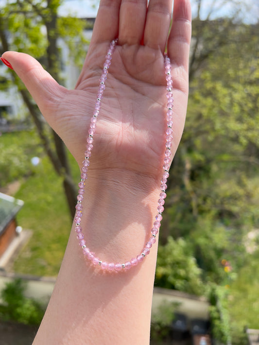 Facettierte Zirkonia Kette in Rosa 4 mm | 925er Silber | 40 cm