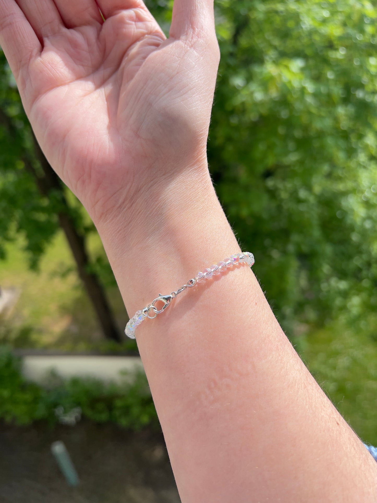 Facettiertes Kristallarmband Opalglanz – 4 mm | österreichischer Kristall | 925 Silber
