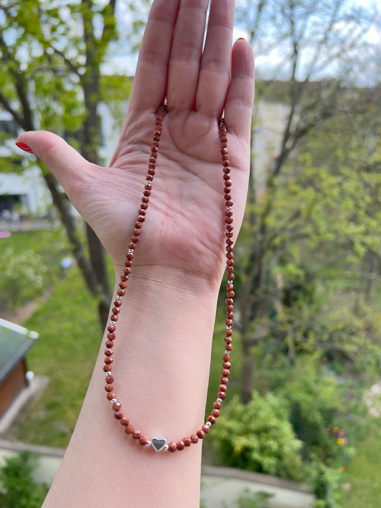 Facettierte Golden Healer Kette 4 mm mit Herzanhänger (synthetisch) | 925er Silber | 46 cm