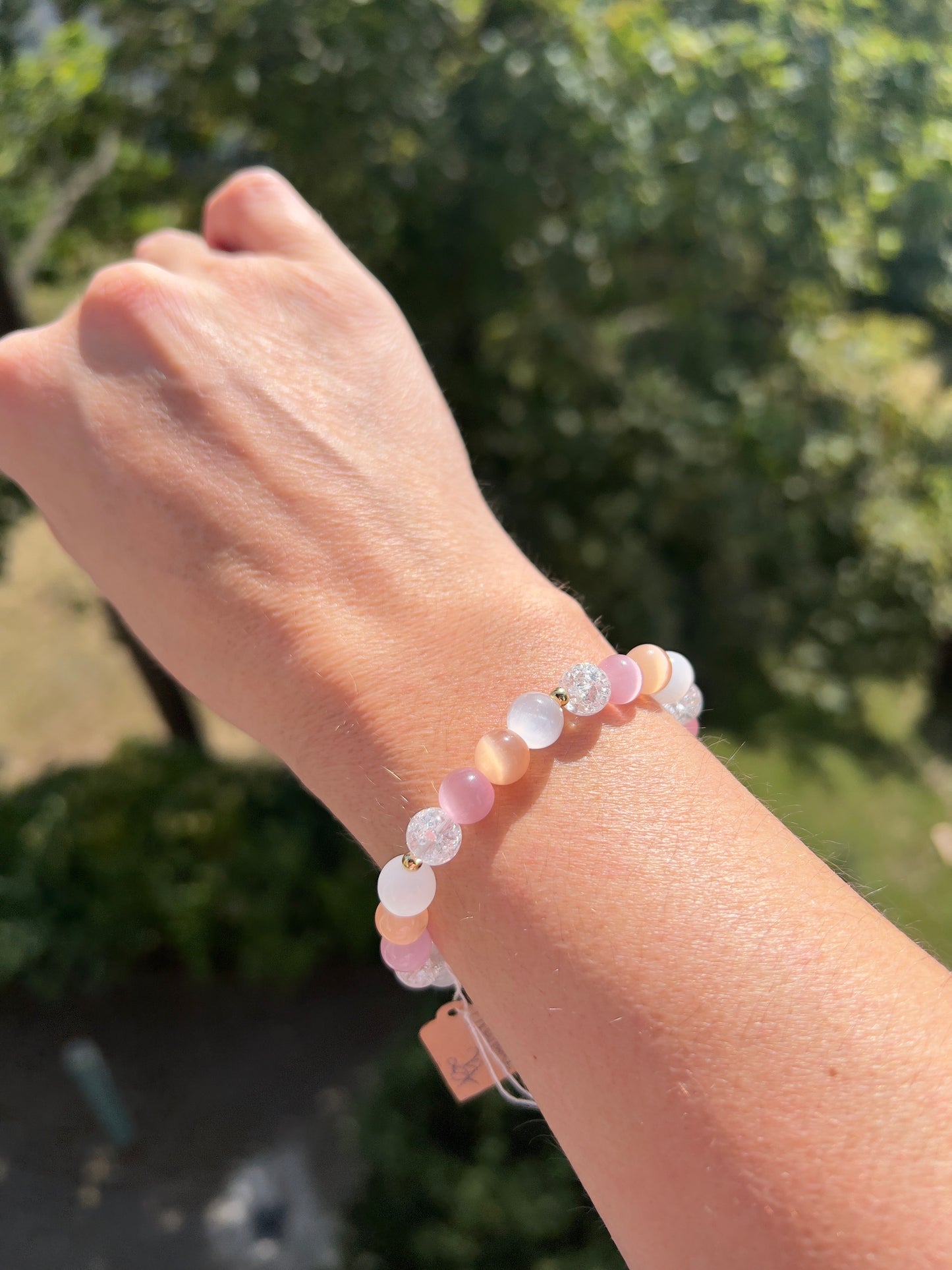 Armband aus Katzenauge & Crackle-Bergkristall – Harmonie & Licht