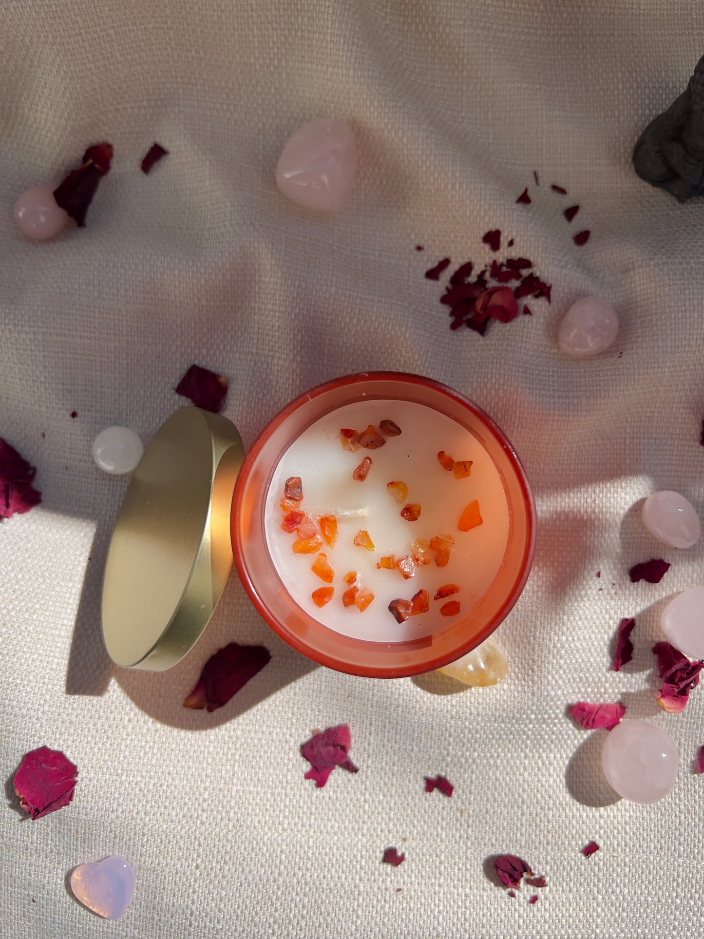Sakral-Chakra Orange Kristallchip  Karneol -Kerze