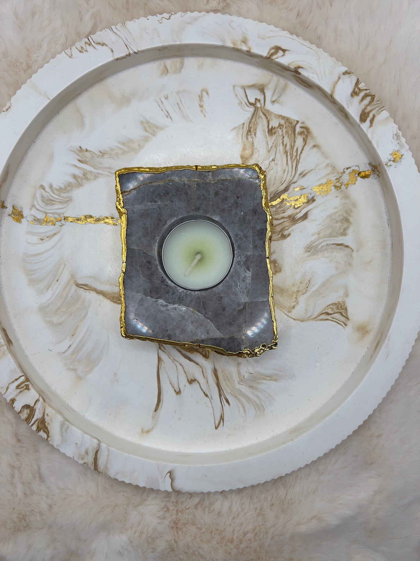 Bergkristall-Teelichthalter – handgeschliffen & 24K vergoldet | 177 g | Luxuriöses Unikat