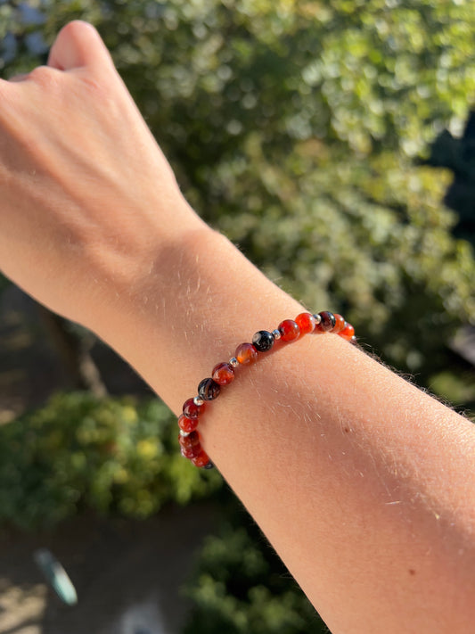 Armband aus rotem Achat 6 mm – AAA-Qualität mit 925er Silber