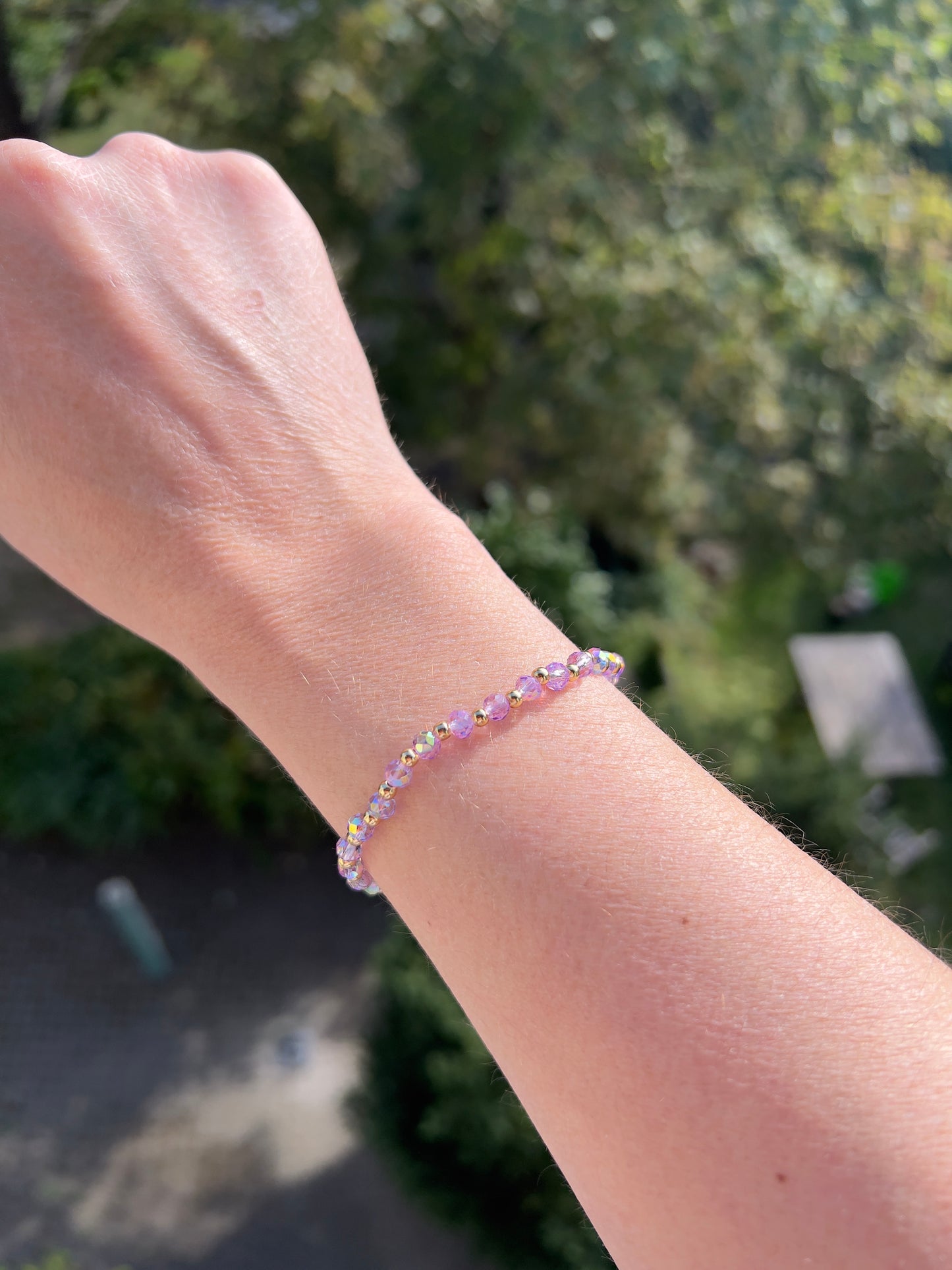 Armband aus facettiertem österreichischem Kristall in Lavendel – 4 mm, wahlweise pur, mit 925er Silber oder vergoldetem Edelstahl