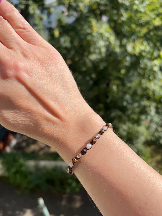 Handgeknüpftes Makramee-Armband mit Obsidian, Tigerauge, Citrin in Quarz & Mondstein – verstellbar
