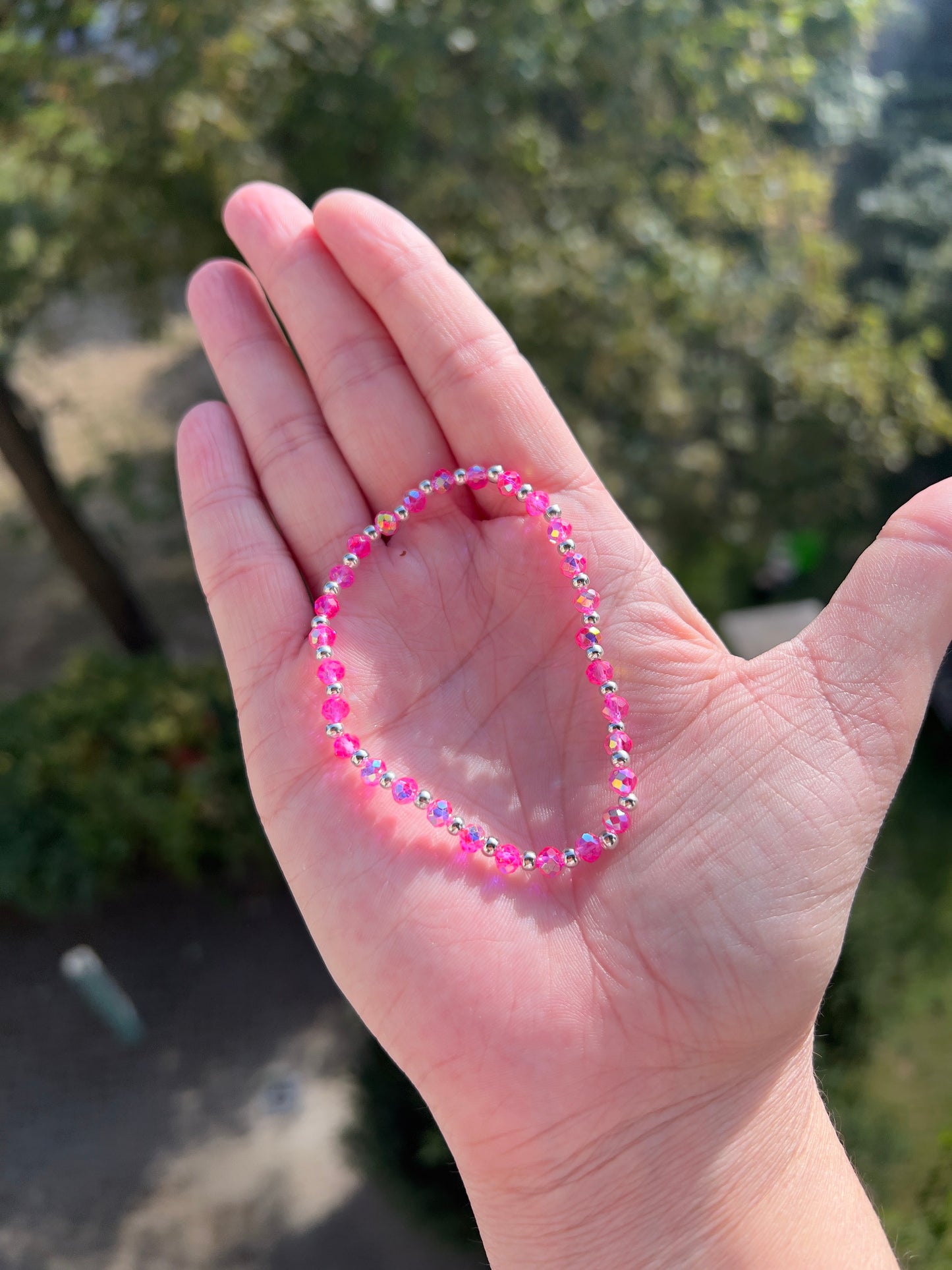 Armband aus facettiertem österreichischem Kristall in Pink – 4 mm, wahlweise pur, mit 925er Silber oder vergoldetem Edelstahl