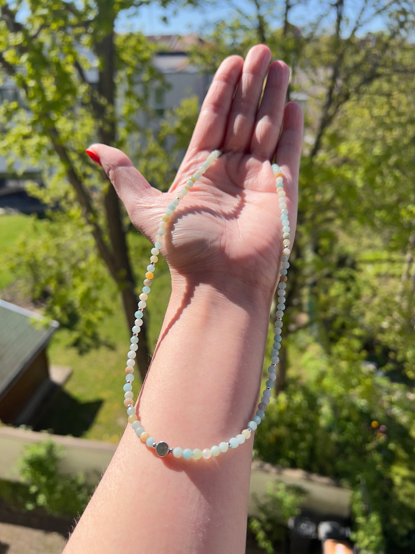 Kette „Ruhe & Ausgleich“ – Amazonit 4 mm facettiert mit 925 Silber | ca. 49 cm