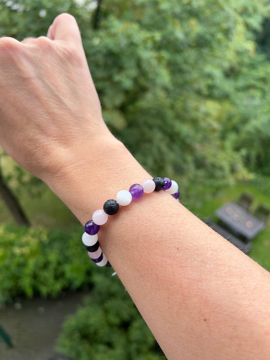 Armband Herzensfeuer - mit Lavastein, Rosenquarz, Amethyst & Mondstein ( 8mm )