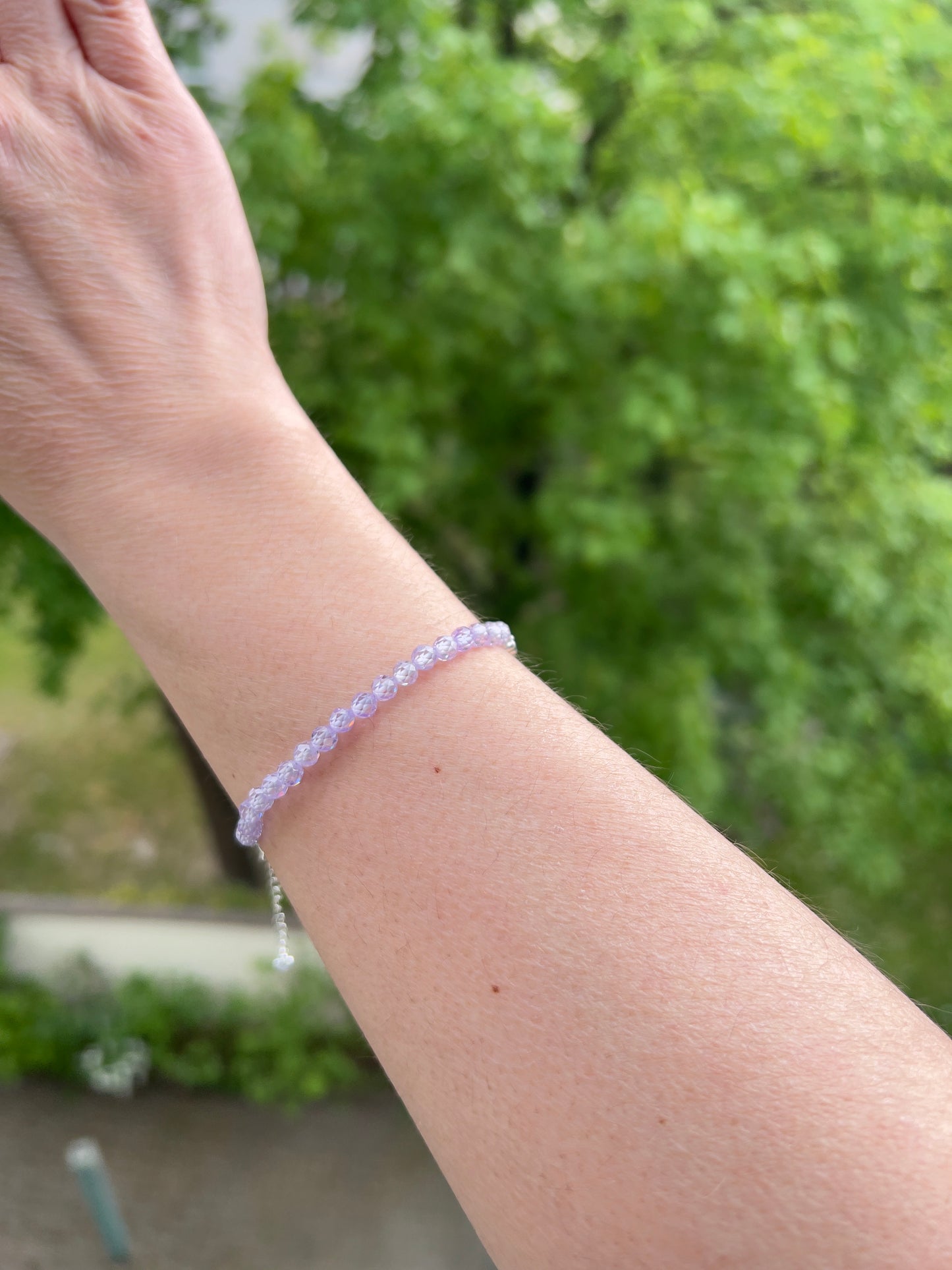 Facettiertes Zirkonia-Armband Lavendel – 4 mm | 925 Silber | Blume & Herzverschluss