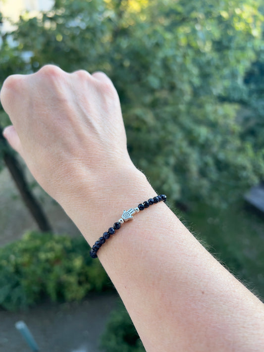 Armband aus Goldfluss Blau (synthetisch) mit Edelstahl-Hamsa-Hand – Schutz & innere Ruhe