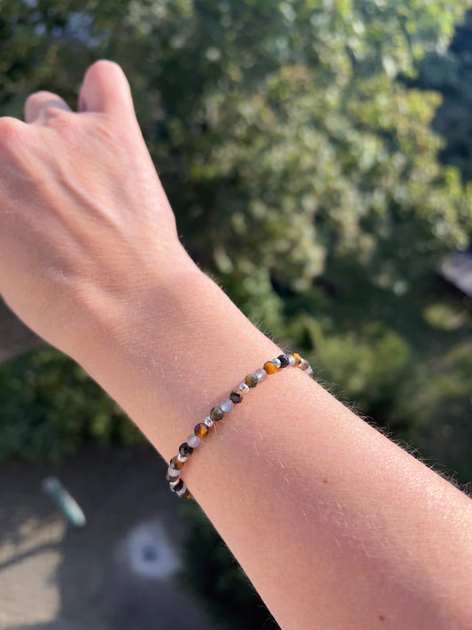 Armband Schutz & Stärke | Obsidian Golden Flash · Labradorit · Tigerauge · 925er Silber