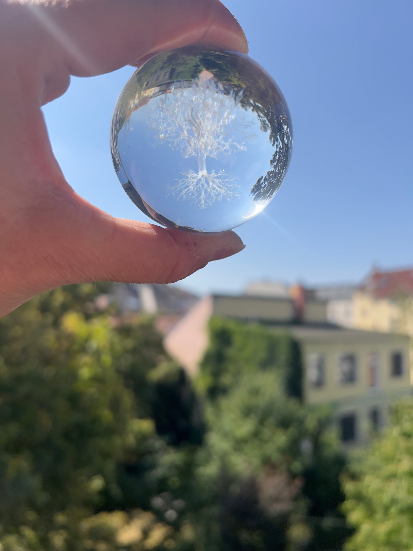 🌳 Kristallkugel Tree of Life mit LED-Holzständer – Set mit USB-Anschluss