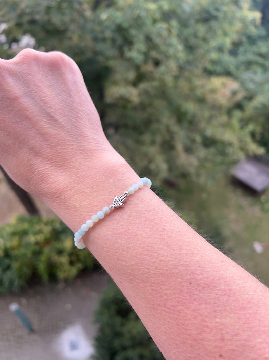 Amazonit-Armband 4 mm facettiert mit Edelstahl-Hamsa-Hand | Harmonie & Schutz