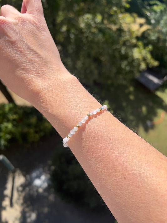 Armband Neubeginn & innere Stärke | Labradorit · Rosenquarz · Mondstein · Edelstahl vergoldet