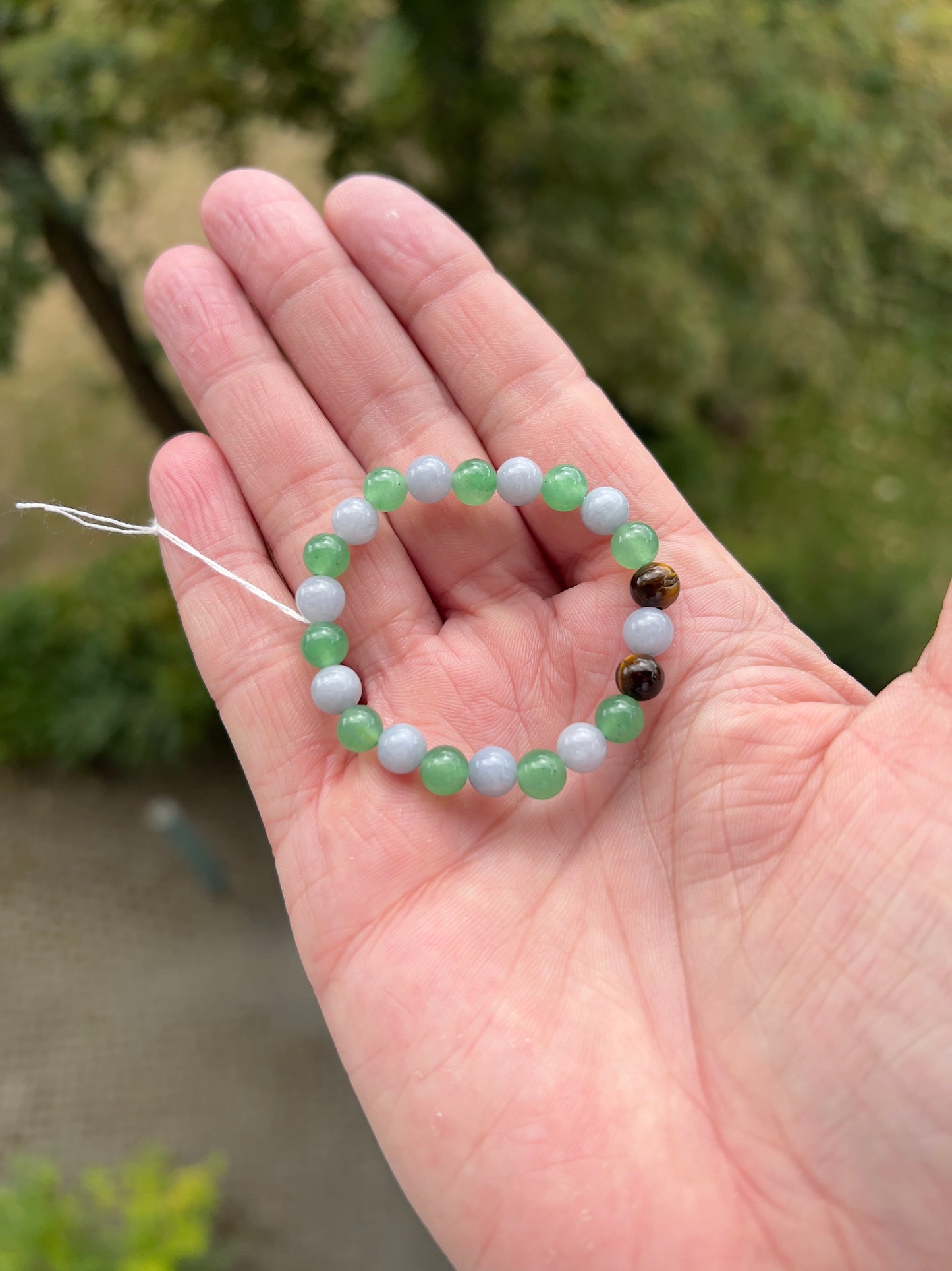 Armband „Mutiger Löwe“ – Grüner Aventurin, Blauer Chalcedon & Tigerauge (6 mm)