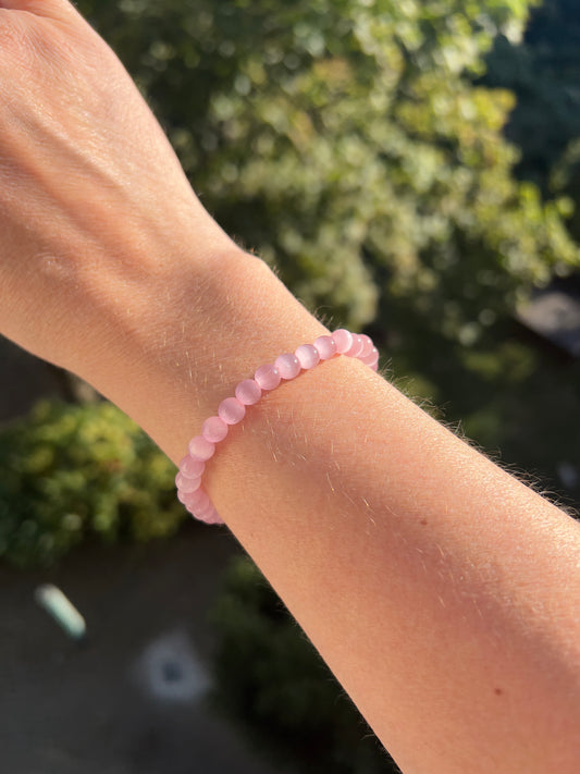 Armband Herzenslicht & Intuition | Rosa Katzenauge · 6 mm · AAA-Qualität
