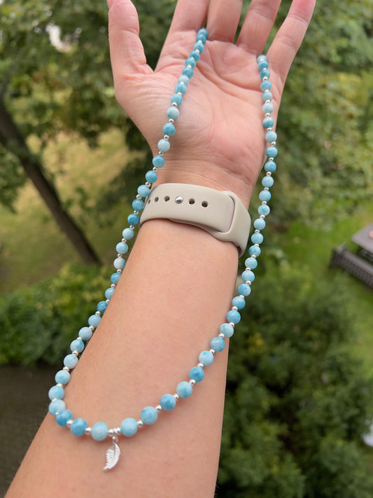 Larimar - Halskette - Federleicht - mit 925 Silber & Engelsflügel