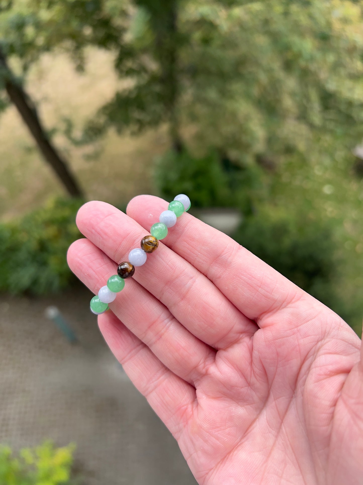 Armband „Mutiger Löwe“ – Grüner Aventurin, Blauer Chalcedon & Tigerauge (6 mm)