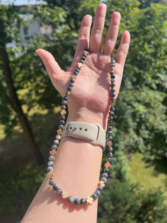 Schwarzer Labradorit - Kette 6mm- Intuition, Schutz & Glück