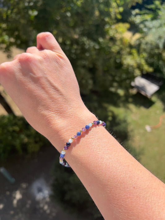 Armband Sanfte Balance & innere Ruhe | Amethyst · Sodalith · Aquamarin · Edelstahl vergoldet
