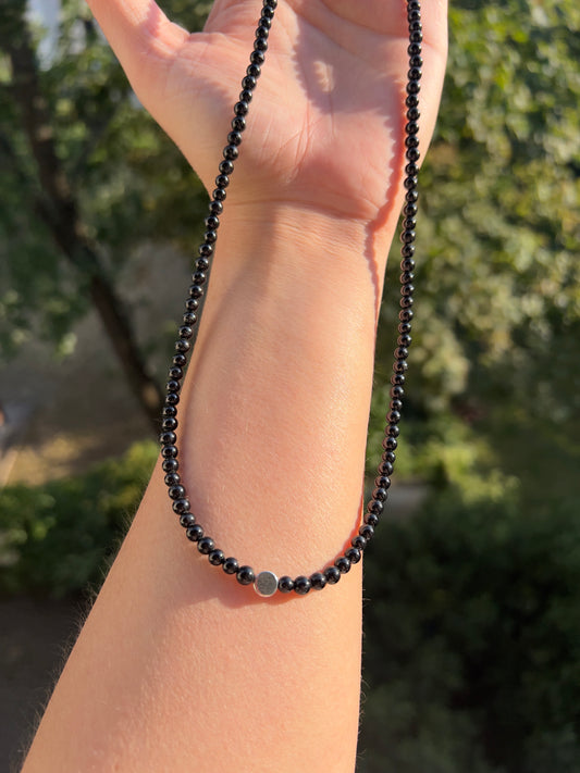 Schwarzer Achat Kette mit Silberplättchen – Schutz & Stabilität