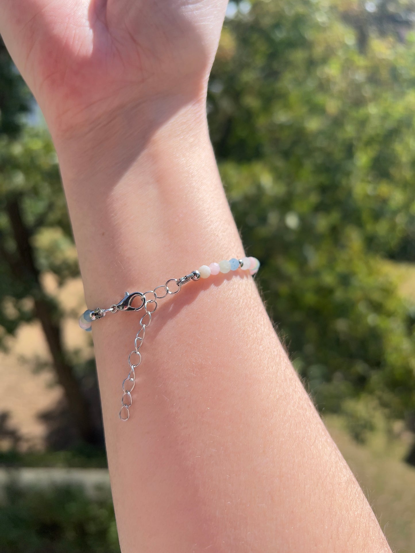 Morganit Armband 4 mm facettiert – Edelstahl Silber | Herz | Größenverstellbar