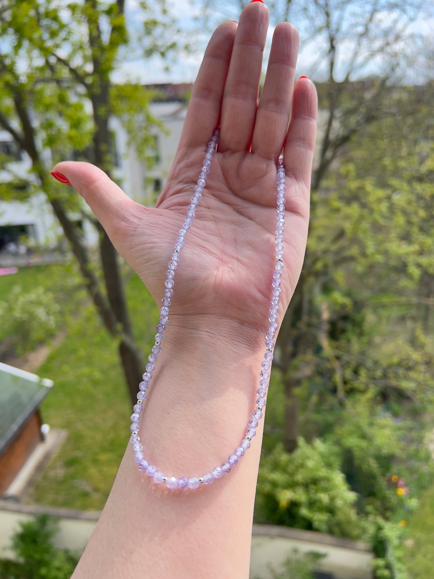 Facettierte Zirkonia Kette in Lila 4 mm | 925er Silber | 43 cm
