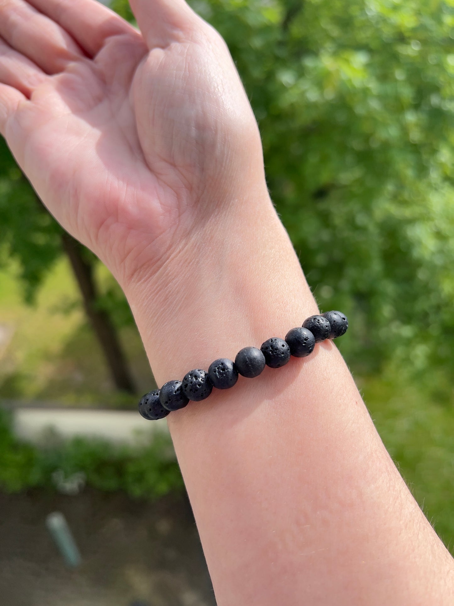 Lavastein-Armband Totenkopf – 8 mm | Edelstahl Silber | elastisch