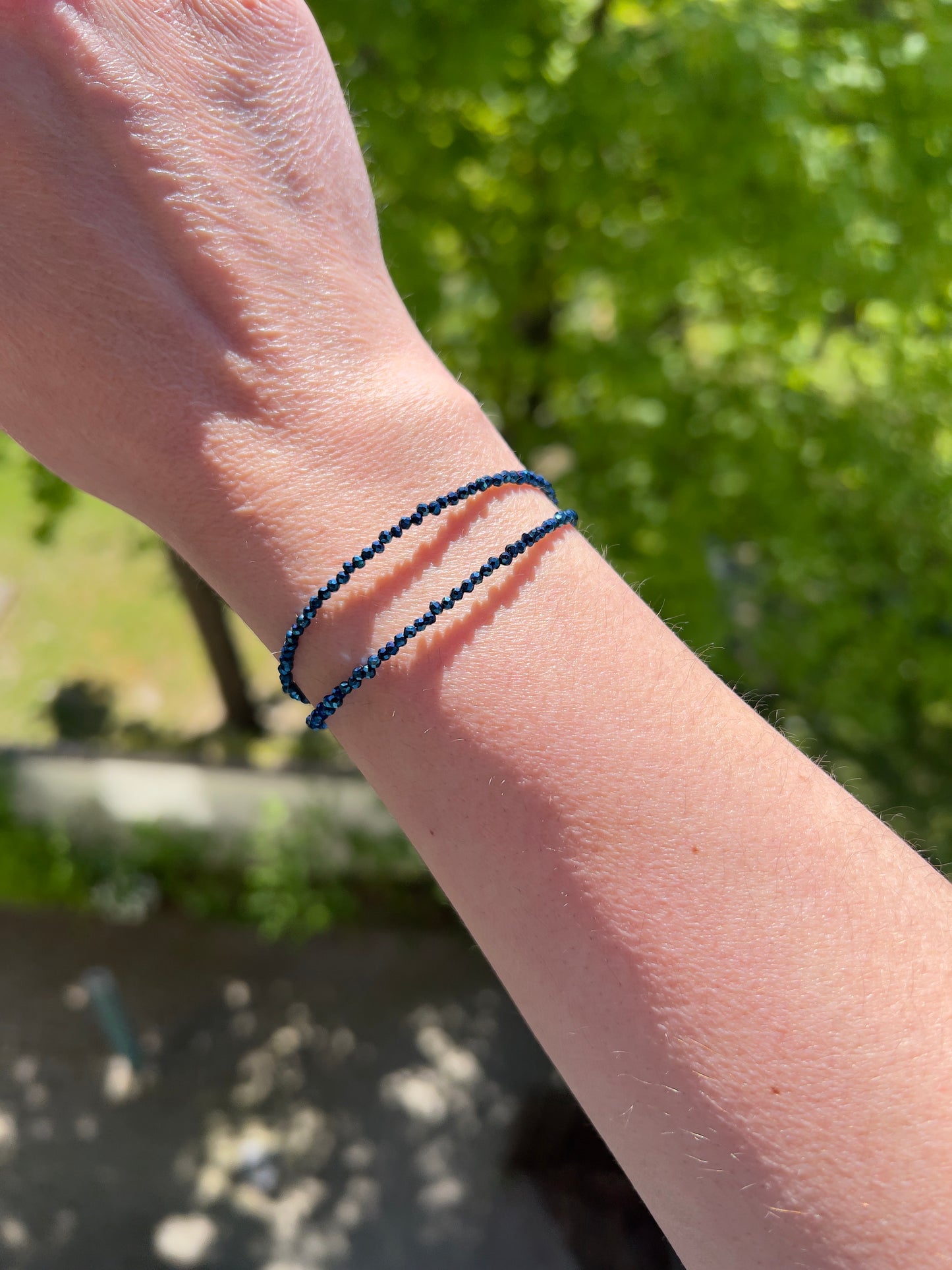 Filigranes Doppelarmband aus österreichischem Kristall in Blau – 2 mm | Edelstahl & 925 Silber