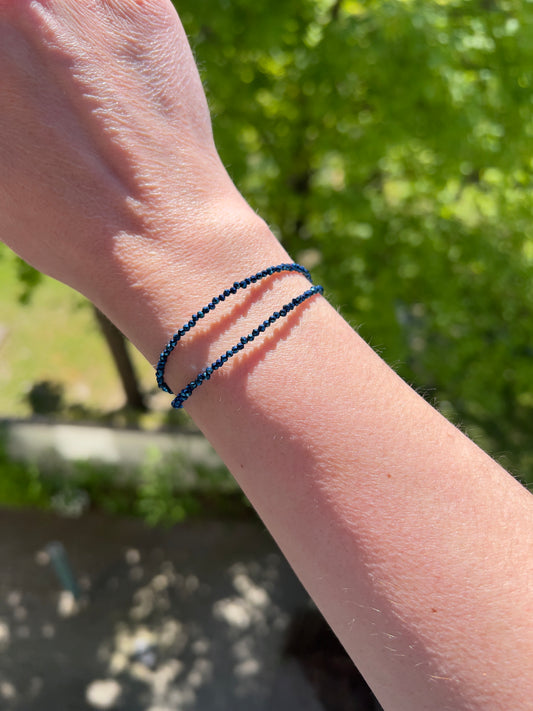 Filigranes Doppelarmband aus österreichischem Kristall in Blau – 2 mm | Edelstahl & 925 Silber