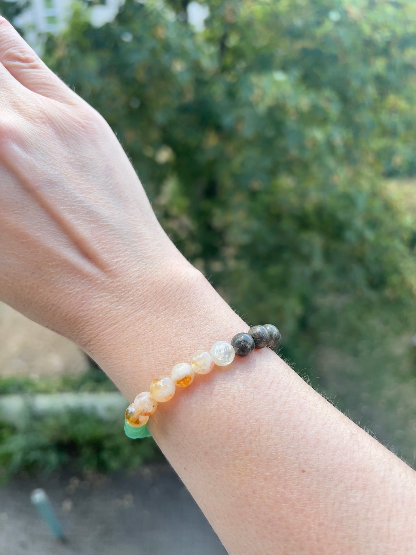 Money Manifestationsarmband – Pyrit, Citrin, Grüner Aventurin & Bergkristall | 8 mm Edelsteinarmband