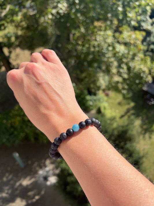 Lavastein & Larimar Armband – 8 mm – Erdung & innere Ruhe
