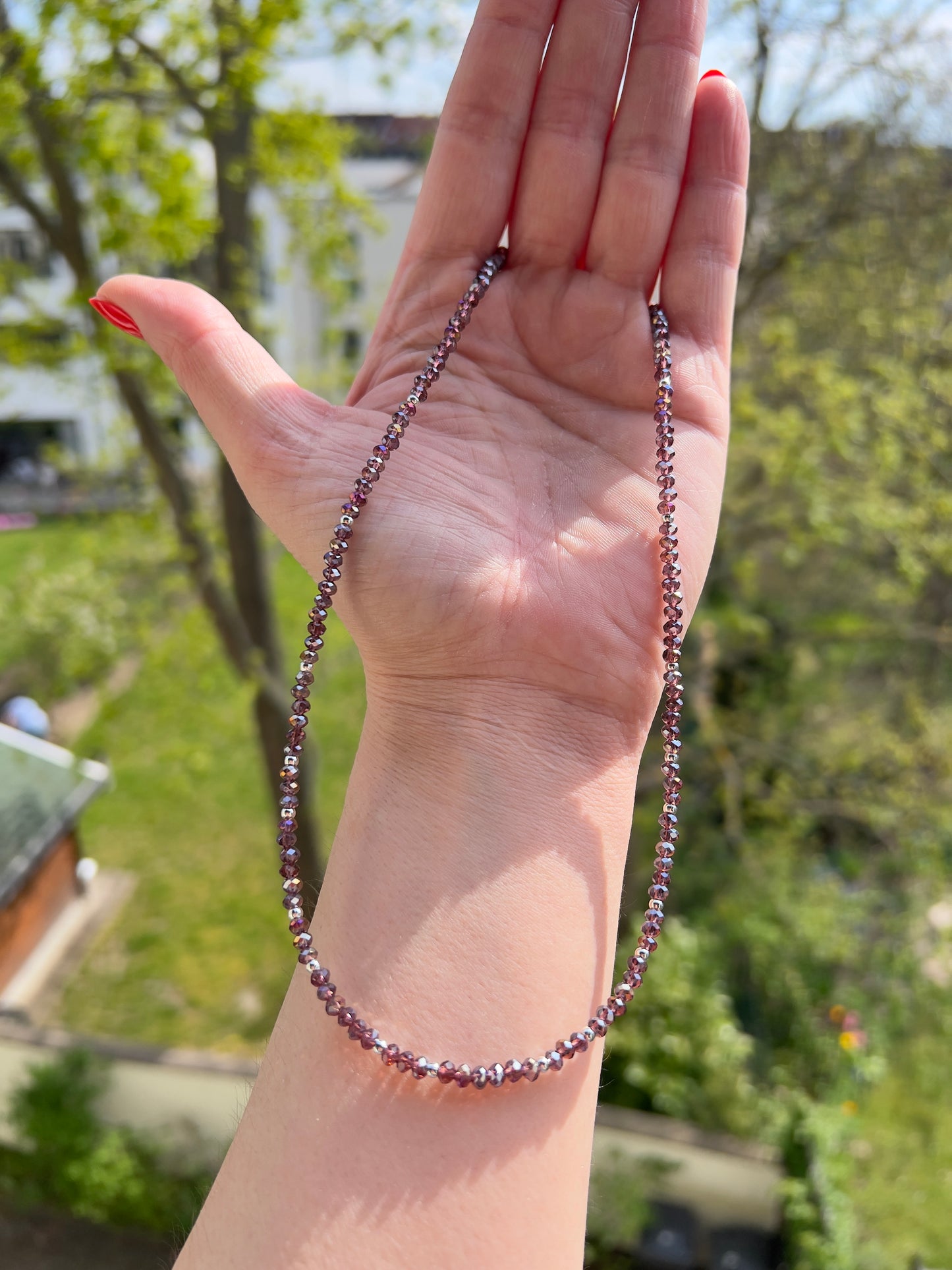 Facettierte Kristallkette in Lavendel-Amethystfarbe – 3 mm | 925er Silber Verschluss, 43cm