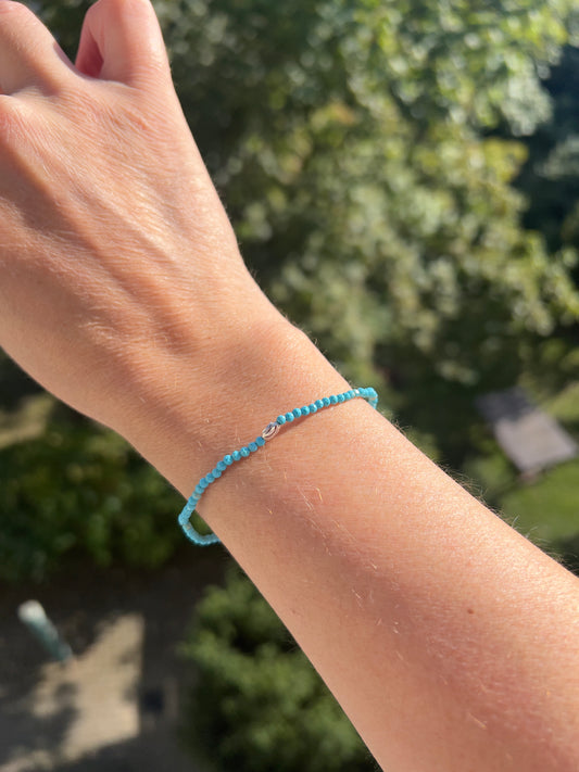 Larimar-Armband 2 mm facettiert mit 925er Silbermuschel