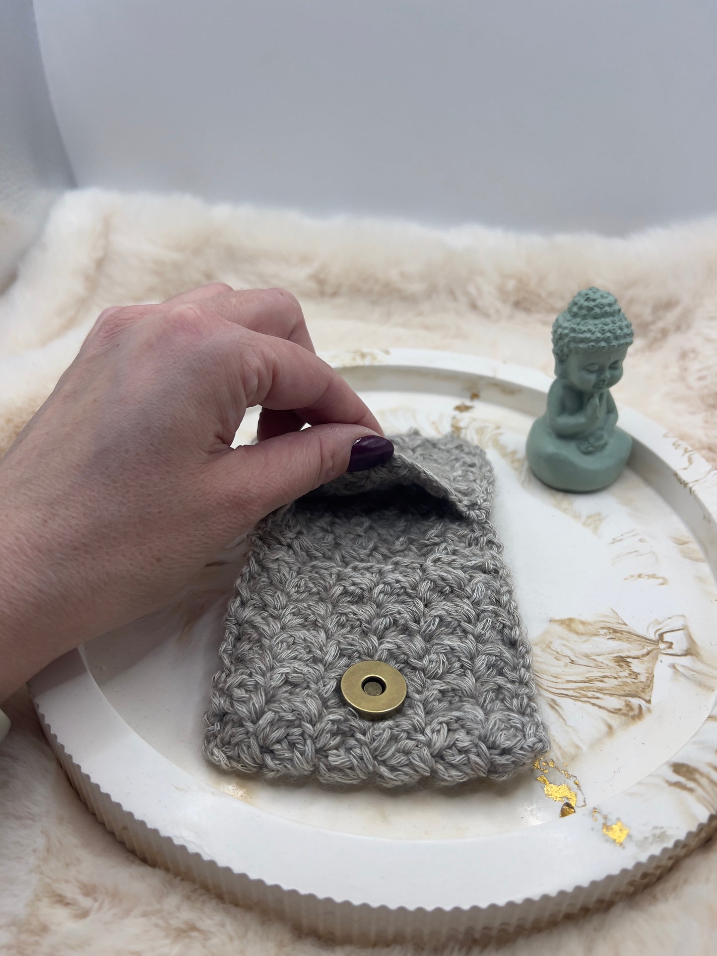 🎄 Adventstürchen 19 -  Handgehäkeltes Kartenetui / Mini-Portemonnaie mit Druckknopf