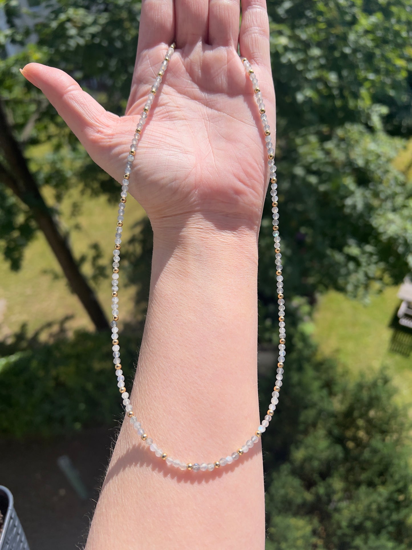 Goldene Aura - Labradorit - Kette facettiert - 3mm - Edelstahl vergoldet - 50 cm- 54cm