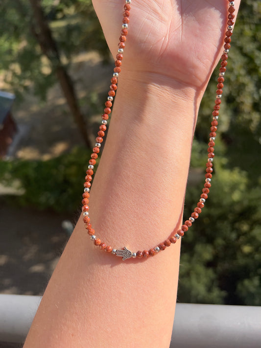 Schutz & Harmonie – Kette mit Golden Healer (4 mm) & Hamsa Hand (50–55 cm)