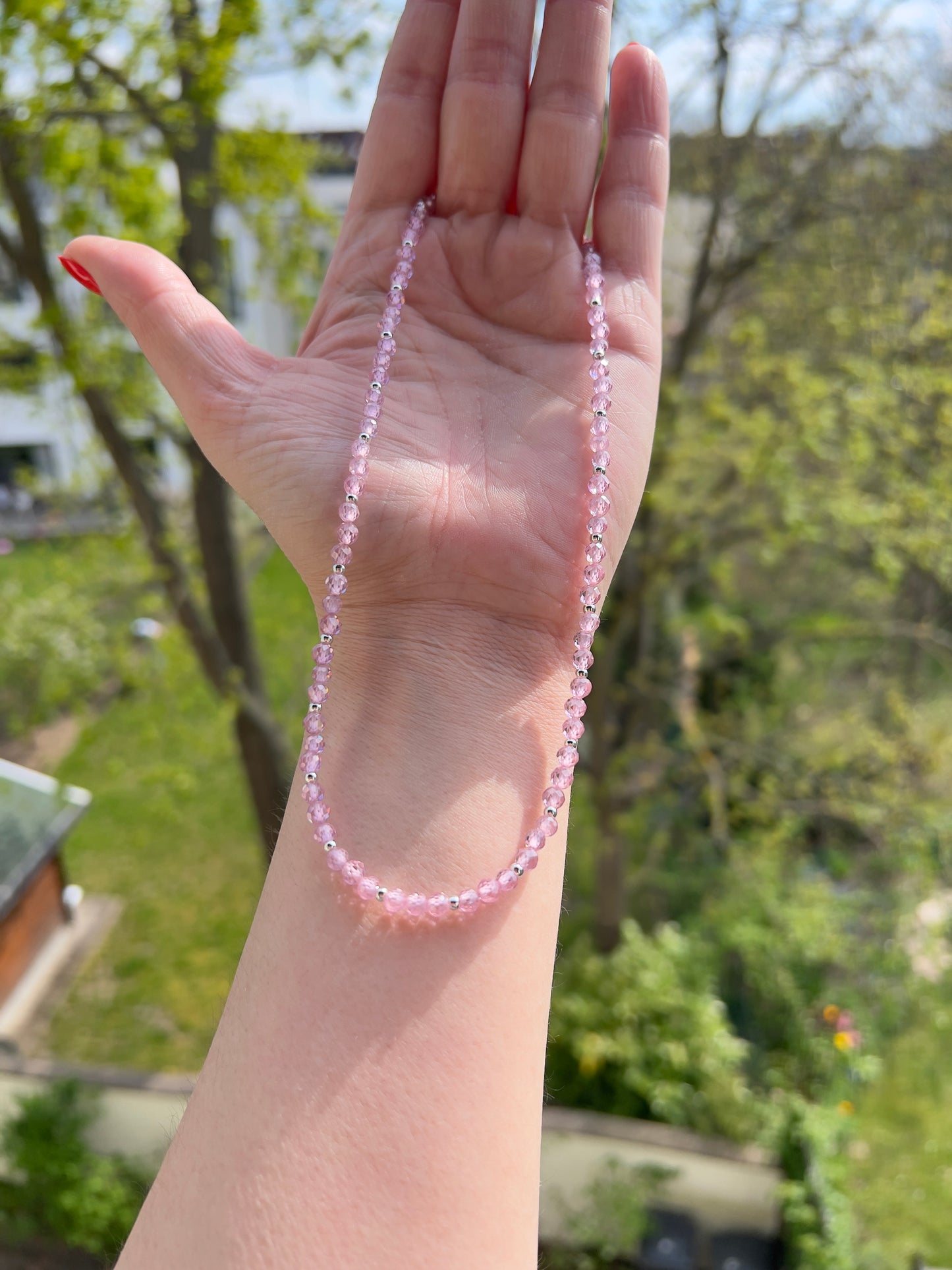 Facettierte Zirkonia Kette in Rosa 4 mm | 925er Silber | 40 cm