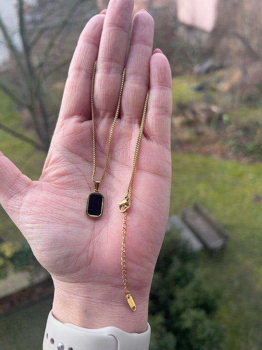Schutz & Stil - Edelstahlkette mit schwarzen Obsidian ( vergoldet 40cm )