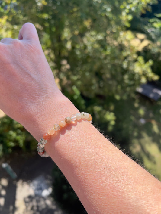 Rutilquarz Armband – 6 mm | Einzelstück in Grün-Orange-Beige für Klarheit & Lebensenergie