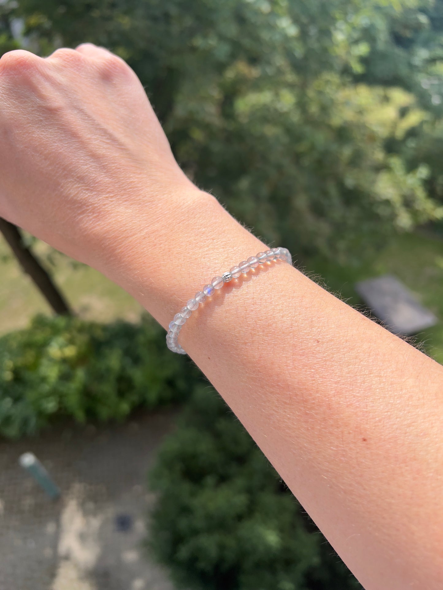 Labradorit - Armband 4mm AAA mit blauen Flash & 925 Silberperle
