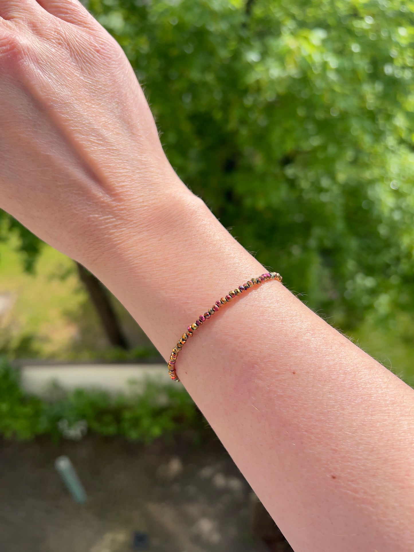 Filigranes Kristallarmband Rosé & Bronze – 2 mm | österreichischer Kristall | 925 Silber