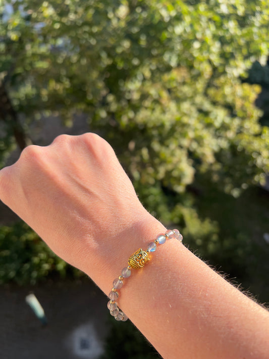 ✨ Armband „Schutz & Erleuchtung“ – Labradorit AAA mit goldenem Buddha ✨