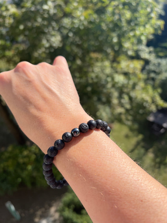 Lavastein & Hämatit Armband – 8 mm – Erdung & innere Stärke